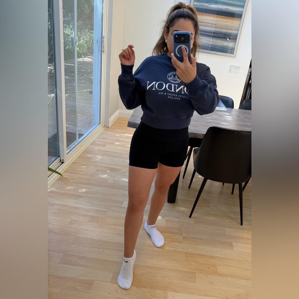 Abercrombie & Fitch London Cropped Sweatshirt | Size XXS | Navy Blue - Picture 3 of 12